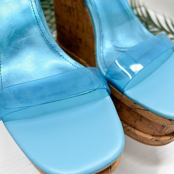 Nine West Rapps 2-Strap Platform Wedge Sandal Size 7.5M Turquoise Blue - Picture 5 of 12